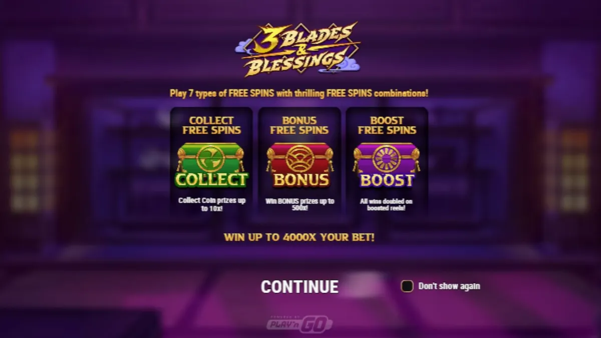 Tampilan visual slot 3 Blades & Blessings dengan tema ninja dan Jepang feodal